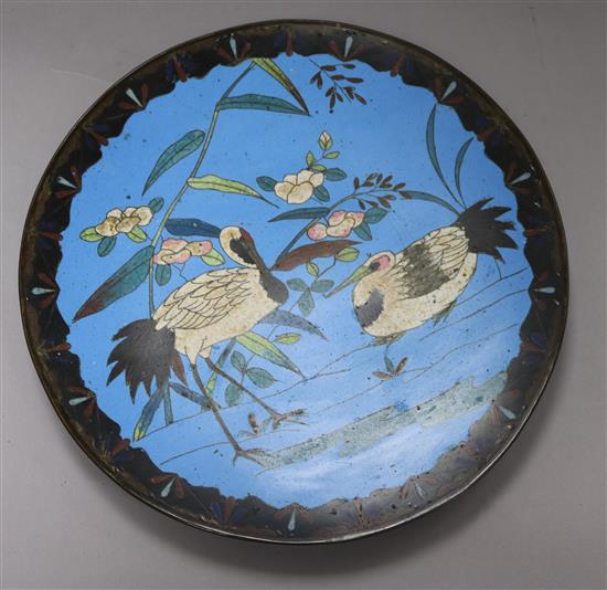 Five Japanese cloisonne enamel dishes of birds amid flowers diameter 30cm